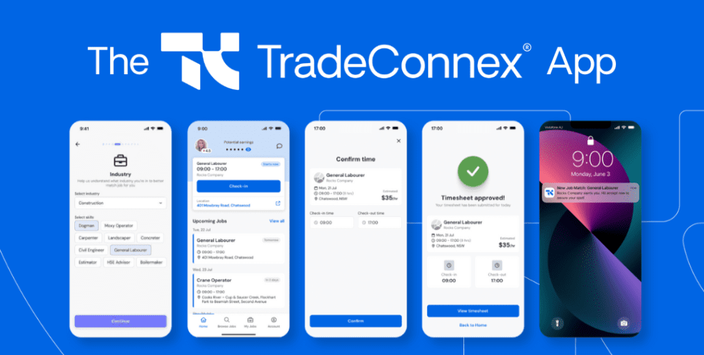 Collection of screenshots from the TradeConnex app