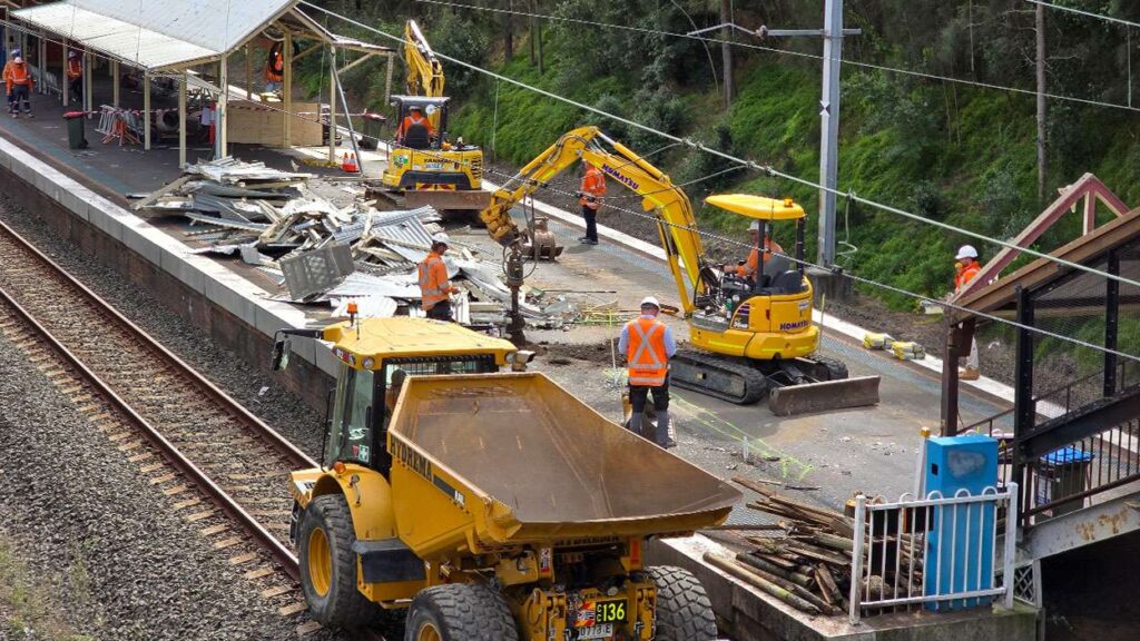 TradeConnex crews during demolition works at Chester Hill Station Upgrade